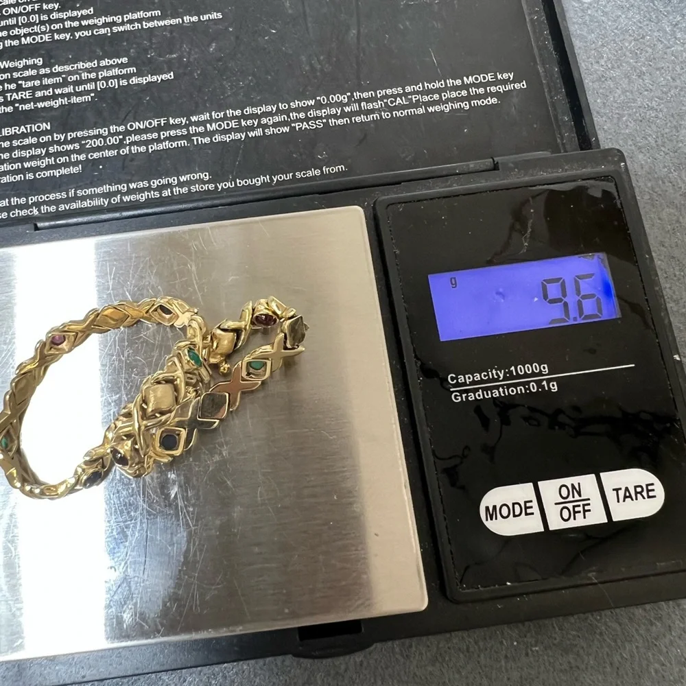 14K Gold Bracelet with Sapphires, Rubies and Emerald Cabochon Accents
